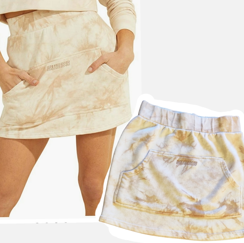 GUESS Women's Lrg Active Marble Mini Skirt Tie Dye Butterscotch Kangaroo Pocket